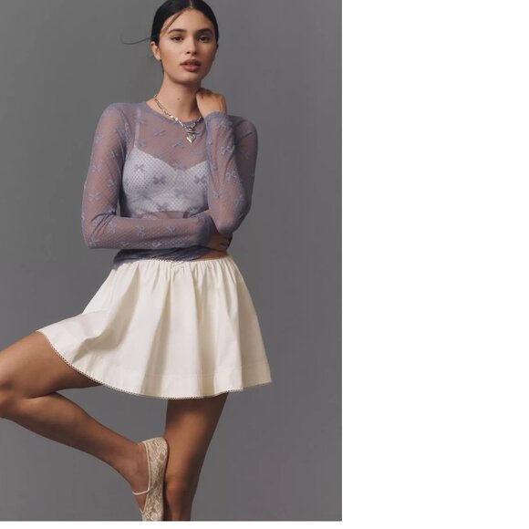 By Anthropologie Long-Sleeve Novelty Lace Top new nwt slate color size S - Picture 1 of 5